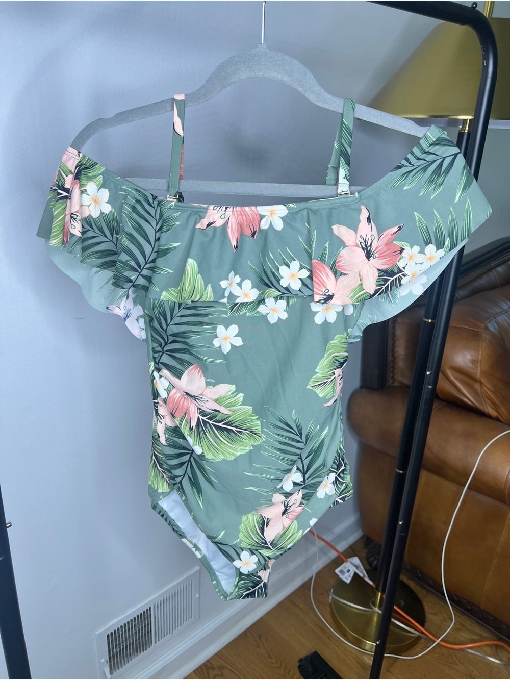 Kona Sol Green One-Piece Swimsuit with Pink Floral Print